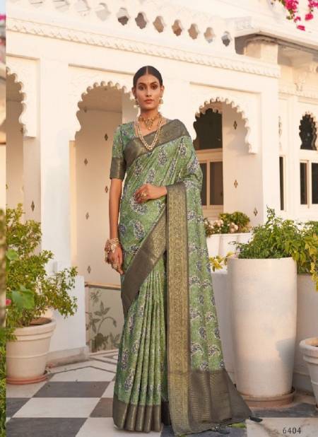 Green Colour Saanj By Pankh Khadi Silk Digital Print Saree Exporters In India 6404