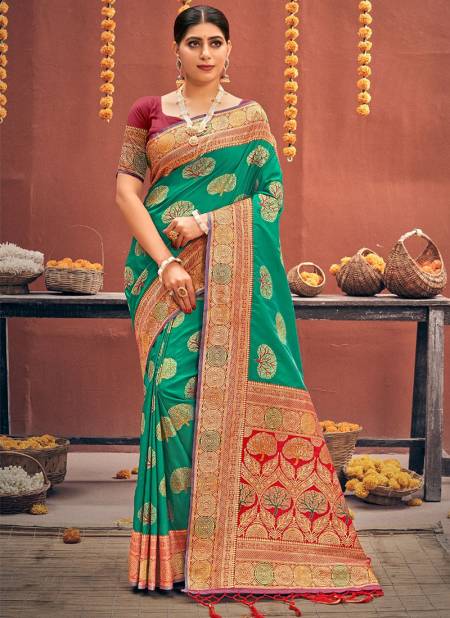 Green Colour Sadhna Silk Sangam Festive Wear Wholesale Banarasi Silk Sarees Catalog 1684