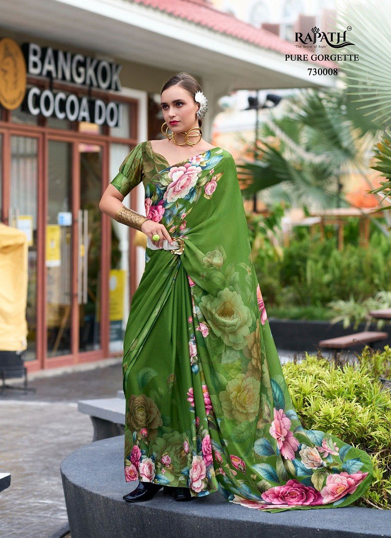 Green Colour Sakira By Rajpath Georgette Printed Saree Suppliers In India 730008