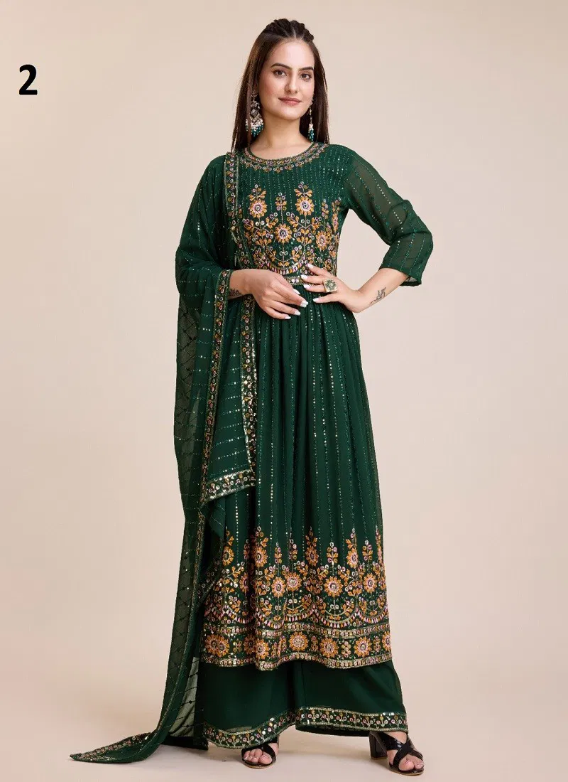 Green Colour Salar 2 By Beriston Faux Georgette Sharara Suits Suppliers In India 2