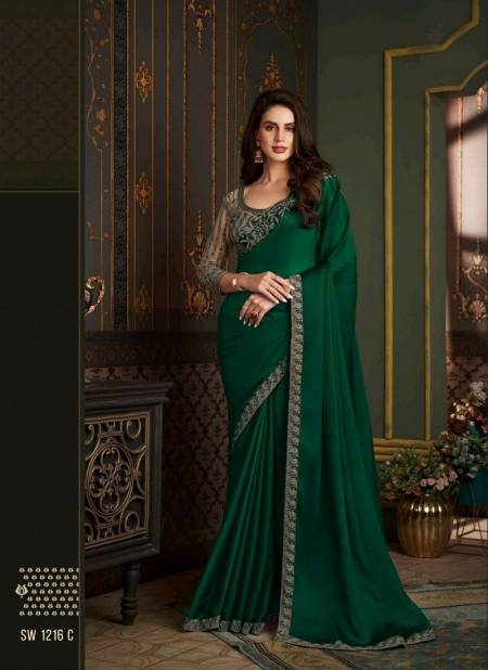 Green Colour Sandalwood 12th Edition Hits By TFH Fancy Fabric Designer Party Wear Wholesale Online SW 1216 C