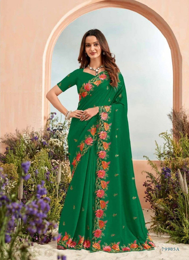 Green Colour Sandhya By Vipul Silk Wedding Wear Saree Online Wholesale 79905A