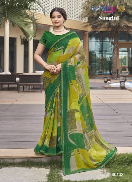 Green Colour Sangini By Vipul Georgette Printed Daily Wear Sarees Wholesale Online 80102
