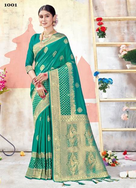 Green Colour Sarover By Sangam Banarasi Silk Saree Catalog 1001