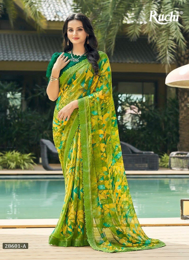 Green Colour Savera Vol 08 By Ruchi Chiffon Designer Saree Catalog 28601 A