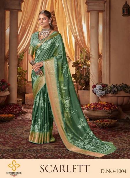 Green Colour Scarlett By Shubh Shree Tussar Silk Designer Saree Catalog 1004