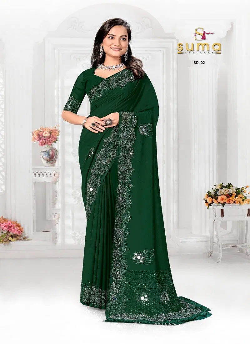 Green Colour Sd 01 To Sd 11 By Suma Designer Party Wear Saree Wholesale Online Sd 02