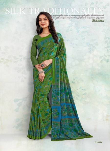 Green Colour Set Stars 51 By Sushma Crepe Designer Saree Catalog 5101 D