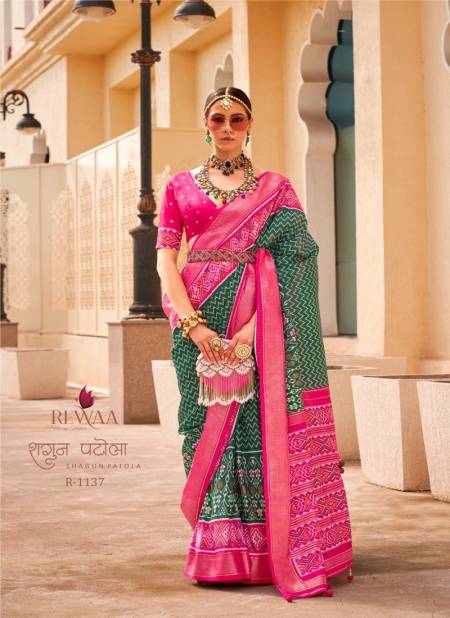 Green Colour Shagun Patola By Rewaa Silk Designer Saree Catalog R 1137