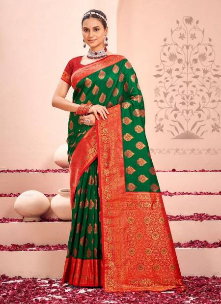 Green Colour Sharda Silk By Bunawat Kanjivaram Silk Sarees Wholesale Market In Surat With price 1006