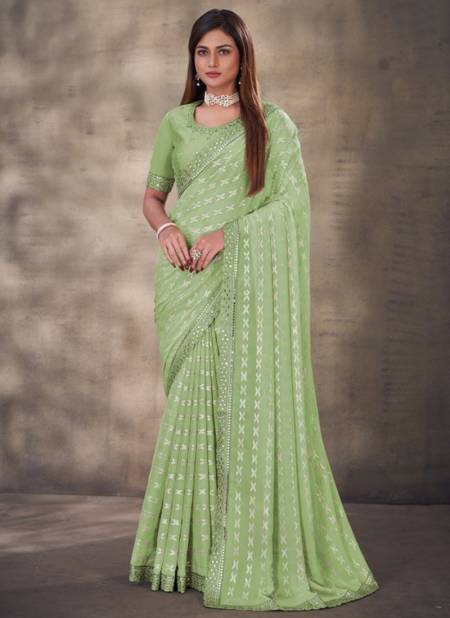 Green Colour Sheesha Party Wear Wholesale Georgette Sarees 1908