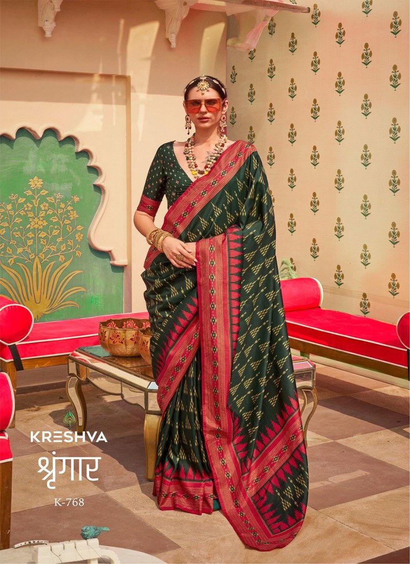 Green Colour Shringaar By Kreshva Mercerized Sigma Silk Daily wear Saree Orders In India K 768