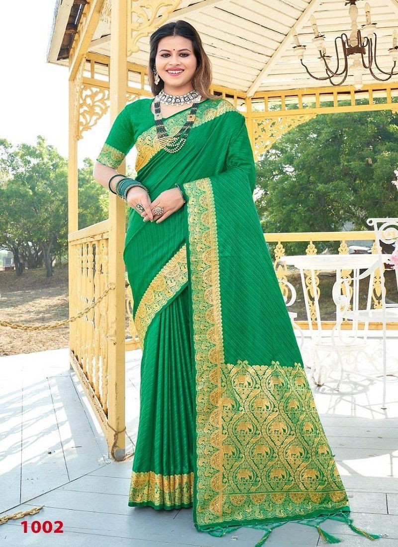 Green Colour Sidhiksha Satin By Bunawat Wedding Wear Silk Wholesale Sarees Manufactures 1002