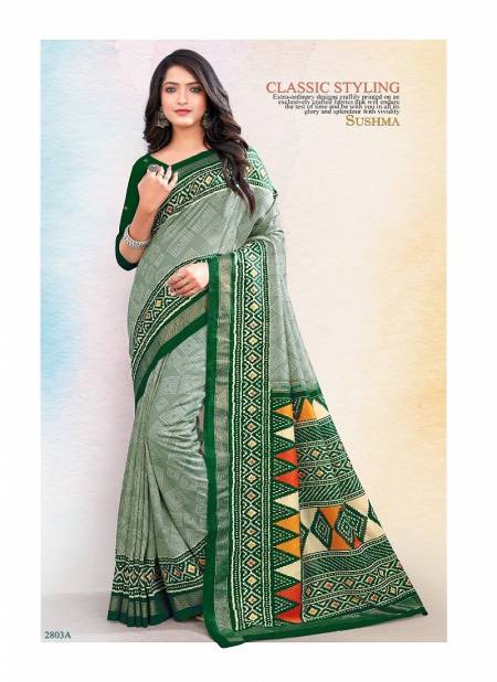 Green Colour Silk Traditional By Sushma Daily Wear Saree Catalog 2803 A