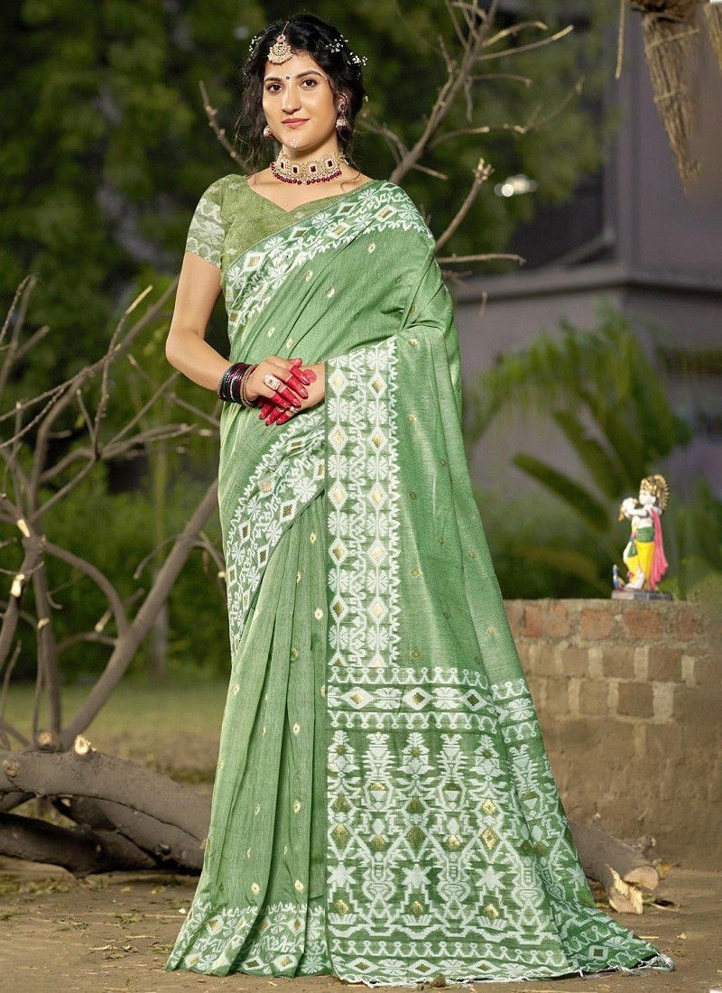 Green Colour Silver Line Cotton By Bunawat Designer Wedding Saree Suppliers In India 1003