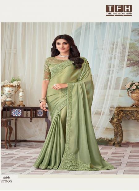 Green Colour Silverscreen 17th Edition By Tfh Glass Silk Party wear Saree Catalog 27005