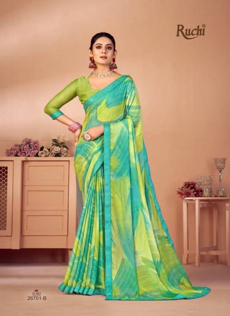 Green Colour Simaya 20th Edition By Ruchi Chiffon Saree Catalog 26701 B