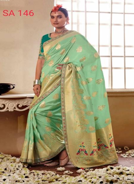 Green Colour Sindhuri By Kimora Meenakari Silk Designer Wedding Saree Catalog SA 146