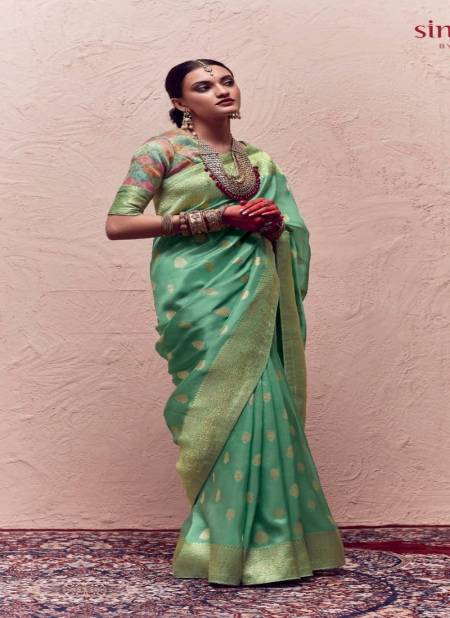 Green Colour Sindhuri Kasturi By Kimora Zari Weaving Dola Silk Saree Catalog SA 197