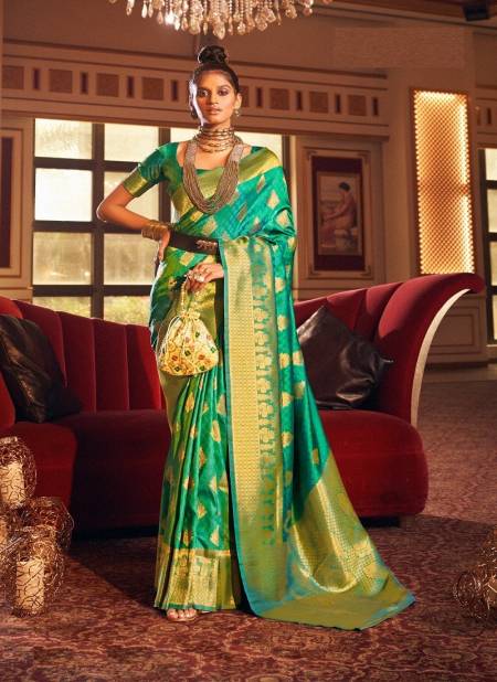 Green Colour Skyla By The Fabrica 24001 To 24006 Printed Sarees Catalog 24003