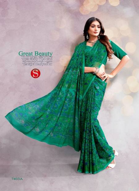 Green Colour Smart By Sushma Chiffon Printed Daily Wear Saree Wholesale Market In Surat 7403 A