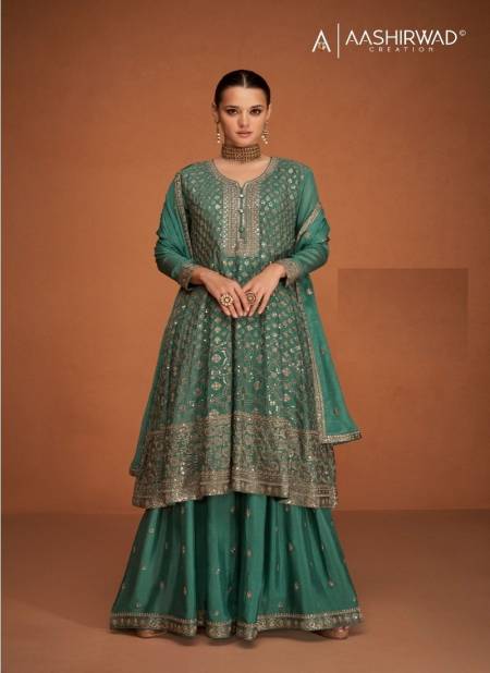 Green Colour Soha By Aashirwad Sharara Suit Catalog 9537