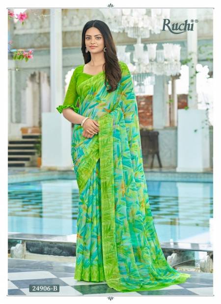 Green Colour Star Chiffon 122 By Ruchi Daily Wear Sarees Wholesale Price In Surat 24906-B