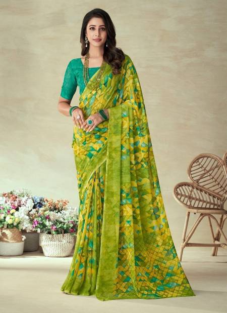 Green Colour Star Chiffon 128 Edition By Ruchi Daily Wear Chiffon Saree Catalog25601 A