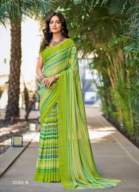 Green Colour Star Chiffon 98th Edition By Ruchi Daily Wear Saree Catalog 22301 B