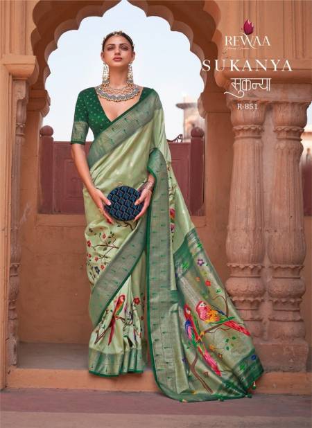 Green Colour Sukanya By Rewaa Printed Saree Catalog 851