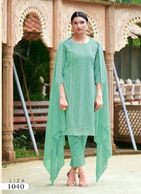Green Colour Summer Cool By Liza Georgette Kurti Bottom With Dupatta Catalog 1040