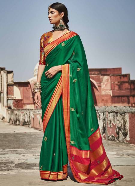 Green Colour Sunehri Paithani Wholesale Designer Silk Sarees Catalog 1372