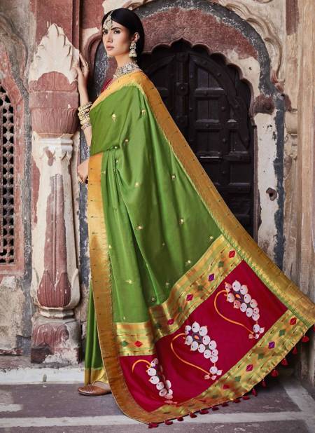Green Colour Sunehri Paithani Wholesale Designer Silk Sarees Catalog 1380