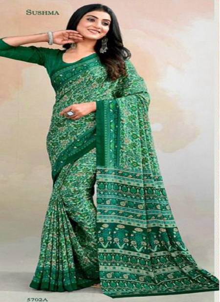 Green Colour Sushma Set 57 Daily Wear Printed Saree Catalog 5702 A