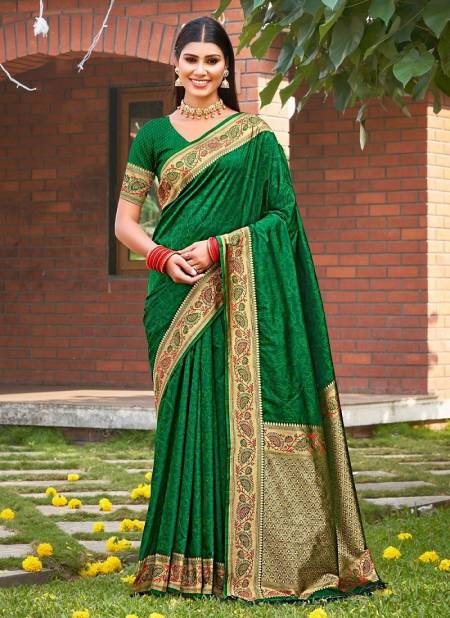 Green Colour Susobhana Silk By Bunawat Kanjivaram Silk Wedding Wear Sarees Wholesale Market In Surat 1006