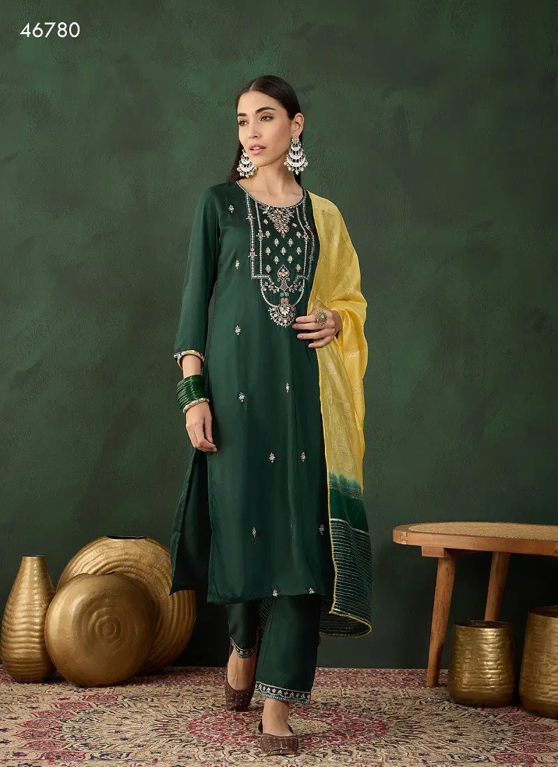 Green Colour Swapna By Mahotsav Embroidery Kurti With Bottom Dupatta Suppliers In India 46780