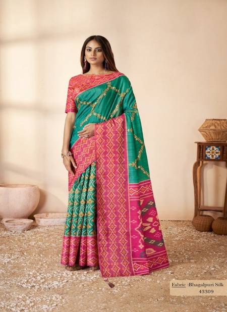 Green Colour Swasti By Mahotsav Gajji Bhagalpuri Silk Designer Saree Catalog 43309