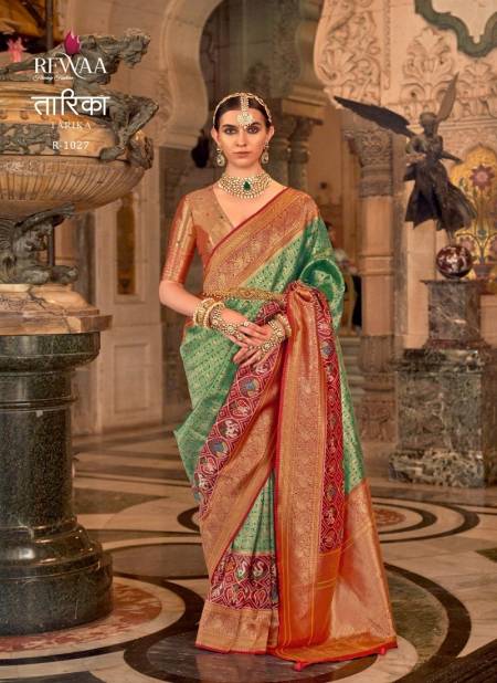 Green Colour Taarika By Rewaa Banarasi Silk With Zari Weaving Designer Saree Catalog R 1027