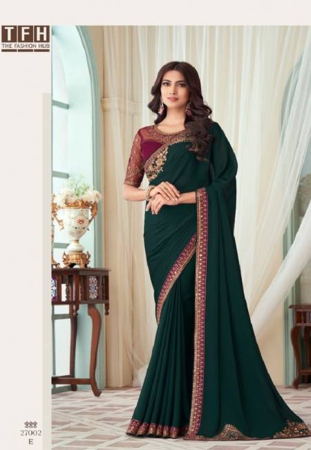 Green Colour Tfh Milano Silk Designer Saree Catalog 27002 E
