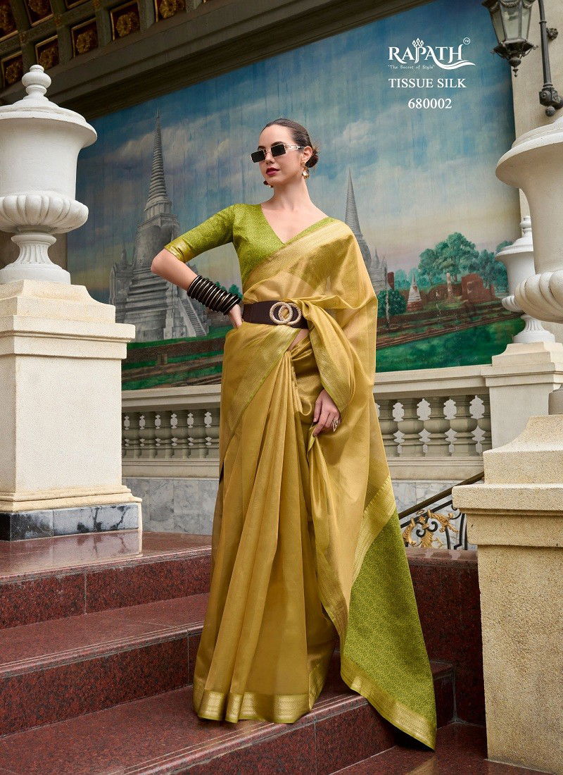 Green Colour Titan Silk By Rajpath Tissue Casual Wear Saree Suppliers In India 680002