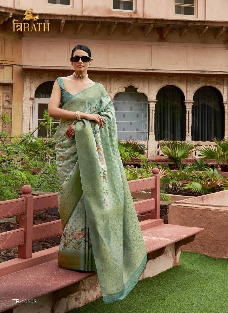 Green Colour Sulekha By Trirath Tussar Silk Designer Sarees Suppliers In Surat TR 10503