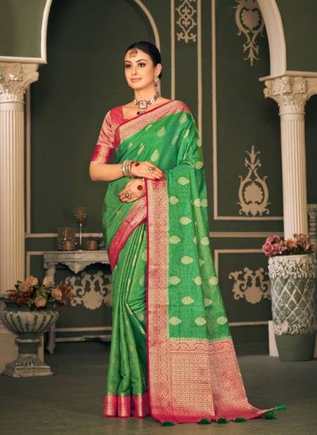 Green Colour Trisha Royal By Pankh Tissue Silk Designer Saree Catalog 7902