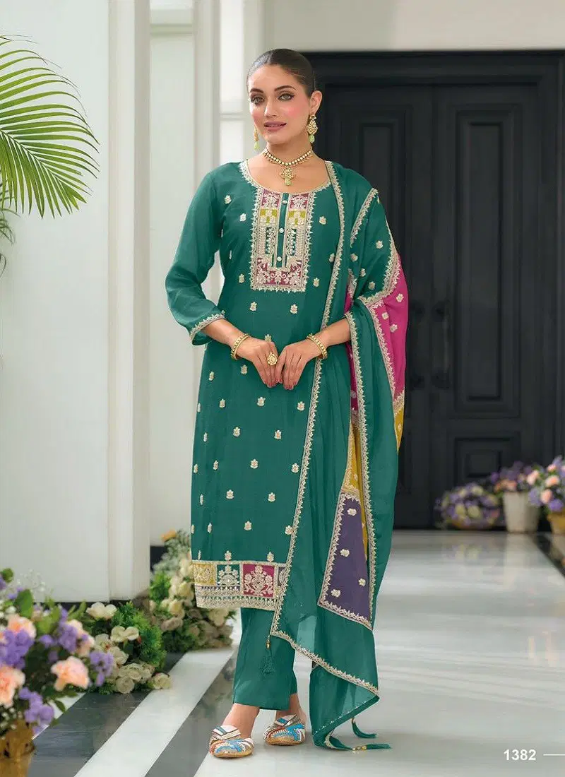 Green Colour Twisha Vol 3 By Zaveri Kurti With Bottom Dupatta Suppliers In India 1382