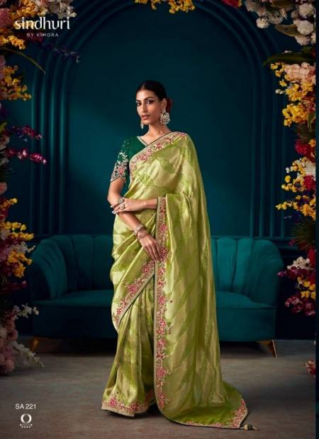 Green Colour Tyohaar By Kimora Fancy Fabric Wedding Wear Saree Wholesale Market In Surat SA 221