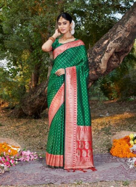 Green Colour Urvashi Silk By Bunawat Banarasi Silk Printed Saree Wholesale Market In Surat With Price 10506