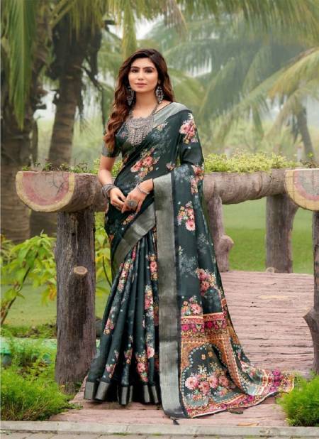 Green Colour Vaani By Mahamani Creation Tussar Silk Printed Designer Saree Catalog 3006