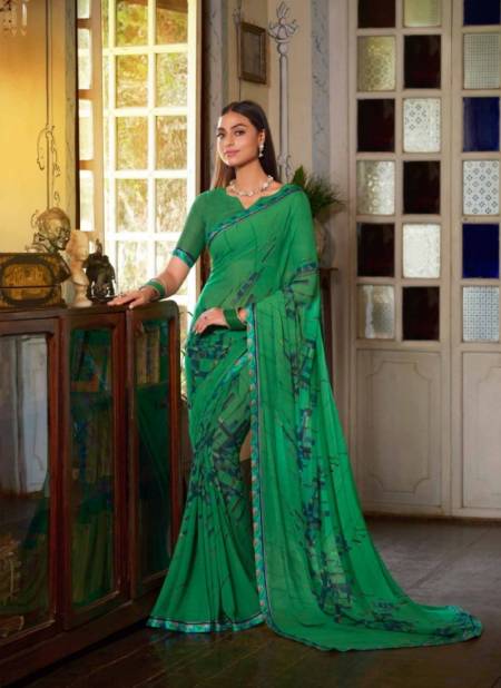 Green Colour Vaishali By Vipul Georgette Printed Daily Wear Sarees Wholesale Price In Surat 77530