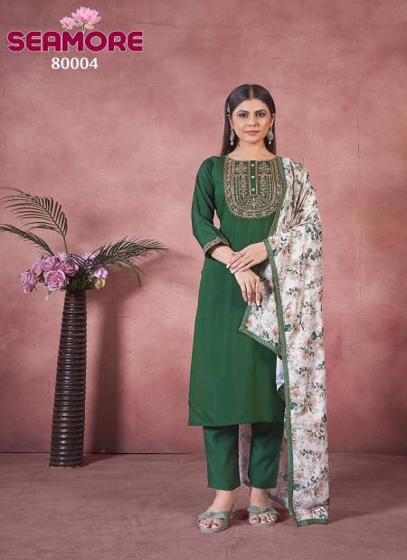 Green Colour Vantara Vol 2 By Seamore Art Silk Embroidery Kurti With Bottom Dupatta Suppliers In India 80004