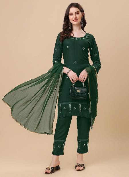 Green Colour Velentino Latest Function Wear Rayon Designer Kurti Bottom With Dupatta Catalog WL117-Green