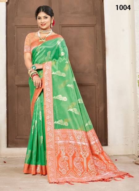 Green Colour Vibhor By Sangam Cotton Saree Catalog 1004